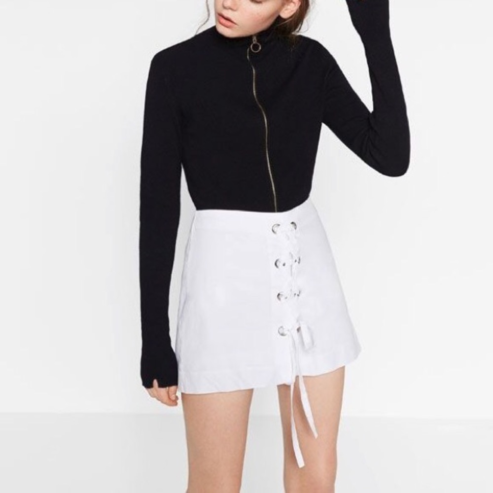 ZARA lace up white skirt